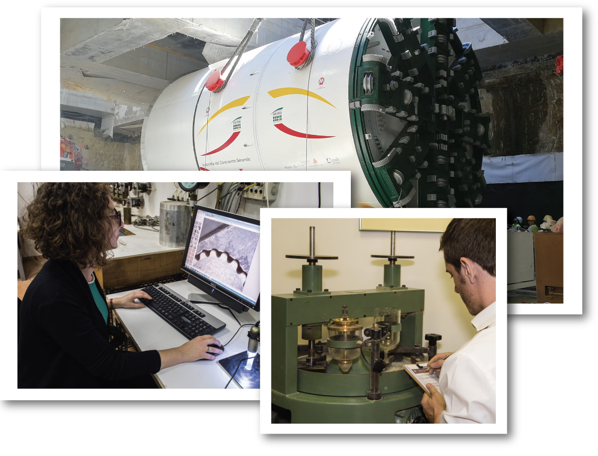 composizione di foto fatte in cantiere e nei laboratori geeg